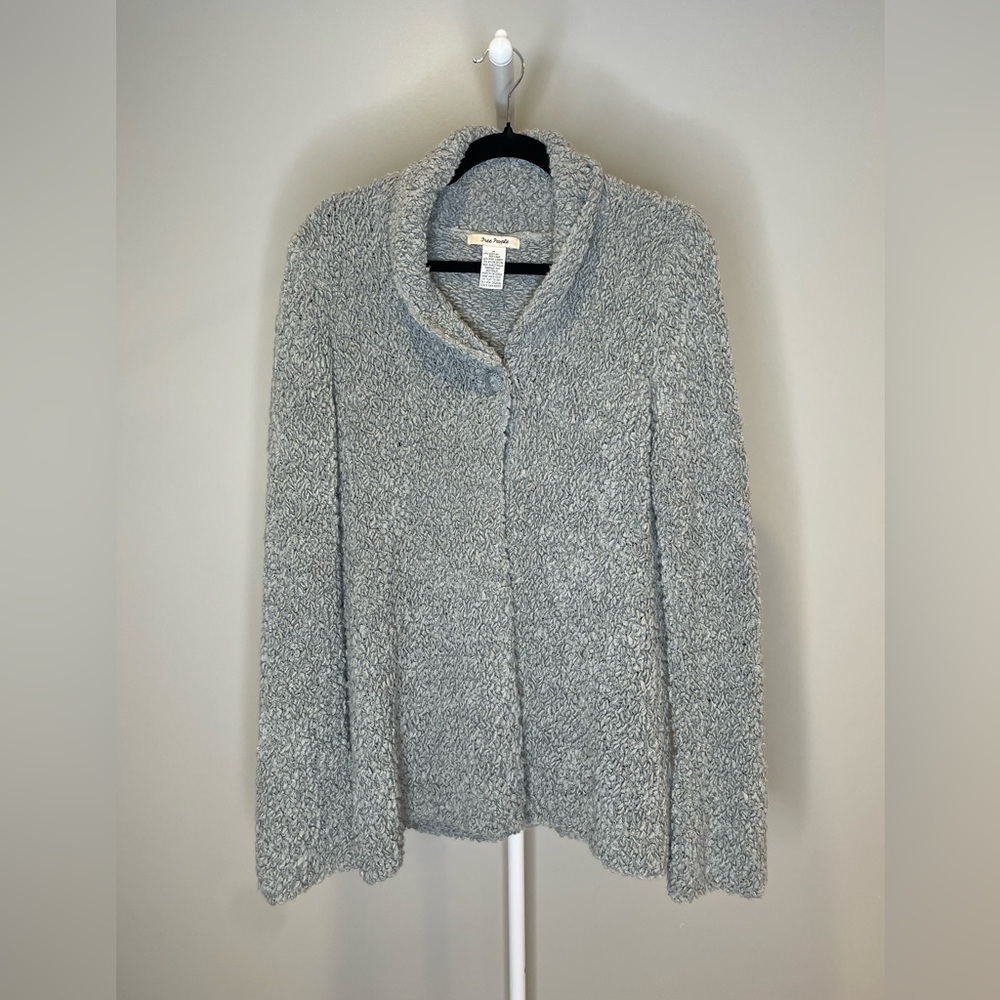 Free People Textured Shawl Collar Cardigan - Light Gray Size Medium